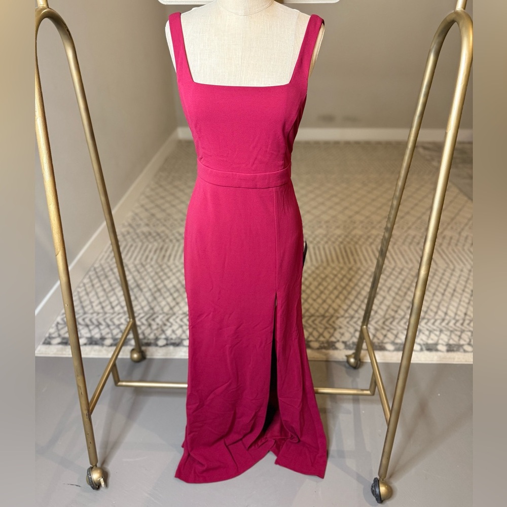 Magenta Square Neck Backless Dress
